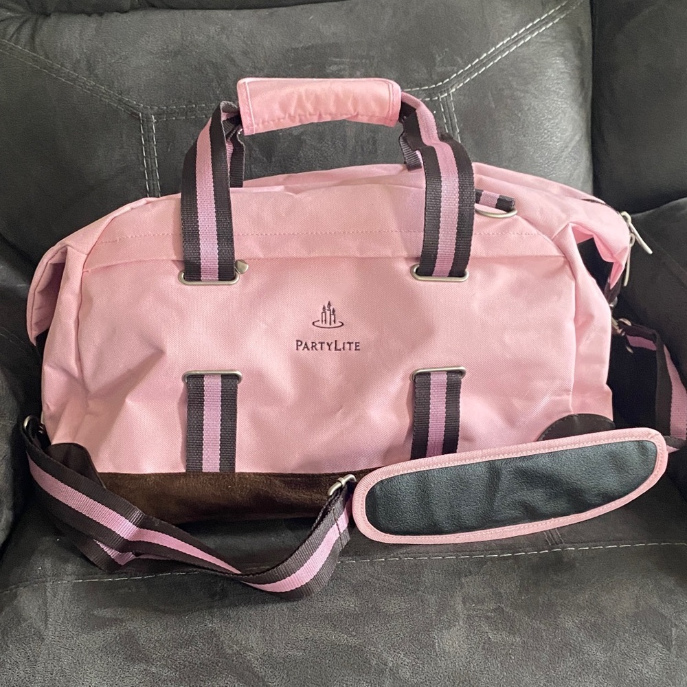 PartyLite Pink and Black Duffel Bag